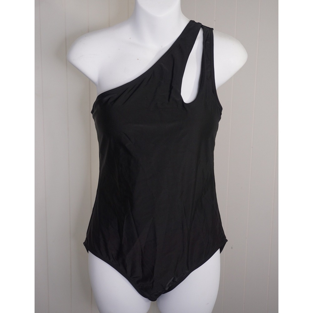 Commense Large Black One Shoulder Cut Out One Piece Swimsuit